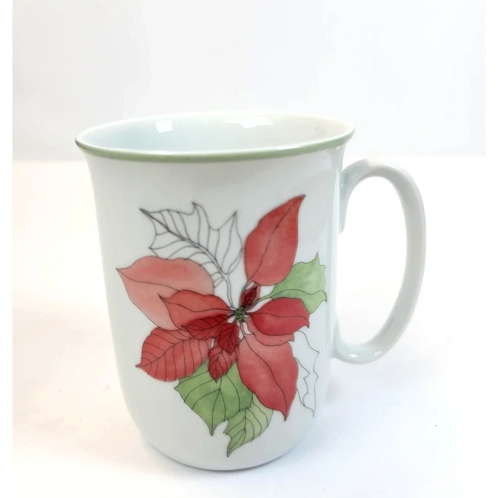 Vintage 1982 Block Spal Poinsettia Beer Mug Christmas Porcelain White Portugal